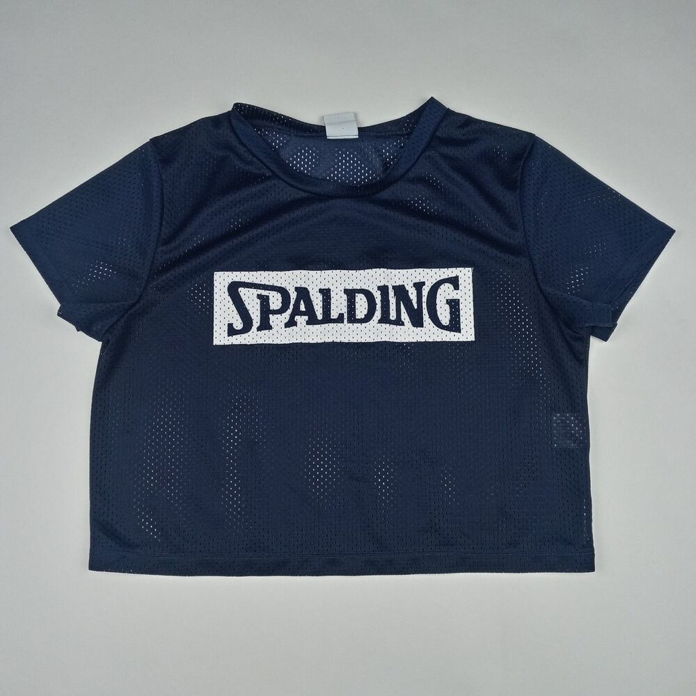 SPALDING Short Sleeve Mesh Shirt Crop Top Athletic Work Out Women's Small Blue